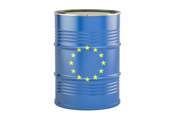 Oil barrel with flag of EU. Trade concept, 3D rendering
