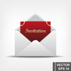 Envelope with an invitation letter. Realistic vector illustration.