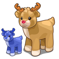 Two deer toys of different colors, blue and brown
