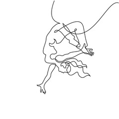 Continuous line drawing. Happy jumping man on white background. Vector illustration.