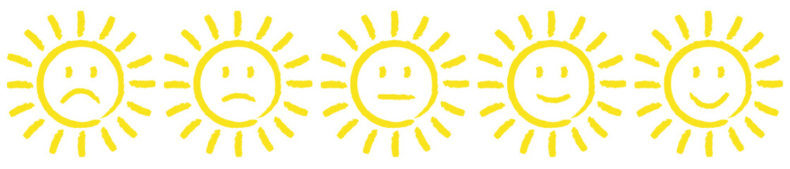 Sonnen Smiley von Traurig bis Glücklich