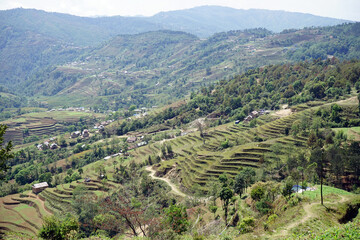 Terraces and village in mountain