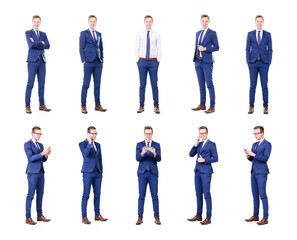 Obraz premium Set of a young and handsome businessman isolated on white.