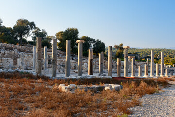 Columns on Main street in ancient Lycian city Patara. Turkey