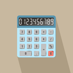 Calculator with numbers. Long shadow. Vector illustration.