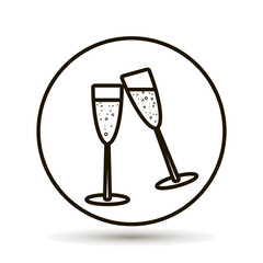 A pair of glass goblets. Champagne in a glass on white background