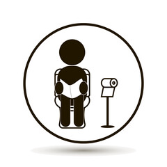 Vector man sitting in toilet and reading book journal. on  white background