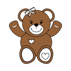 Flat line brown teddy bear over white background vector illustration