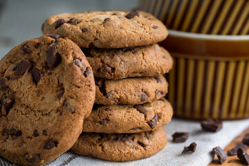 Chocolate chip cookies, close-up
