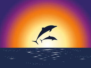 delfine bei sonnenuntergang am meer © krissikunterbunt