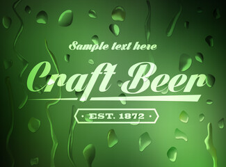 Craft Beer Sign on defocused background with water drops