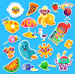Set of funny bright Summer stickers and emblems