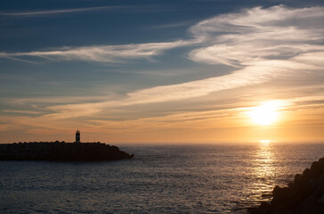 Colorful sunset over the ocean, Portugal, Nazare