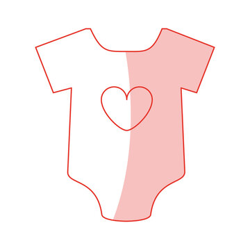Flat line monocromatic baby bodysuit with heart over white background vector illustration
