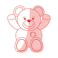 Flat line monocromatic teddy bear over white background vector illustration