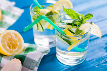 Refreshing lemonade of lemon, cucumber and mint