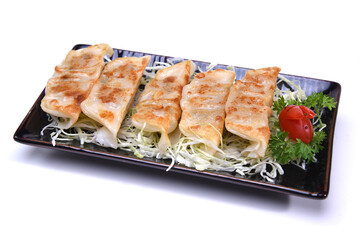 Japanese Pan Fried Dumplings , Gyoza isolated on white background (with clipping path)