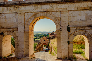 View of the city and small lanes of the town of Spello in Umbria Italy province of Perugia Italy