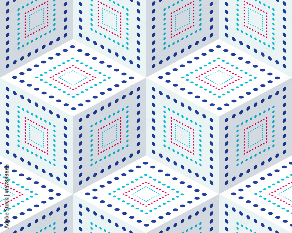 Poster seamless pattern from colored isometric cubes. cuba on a white background. the pattern of dots and l