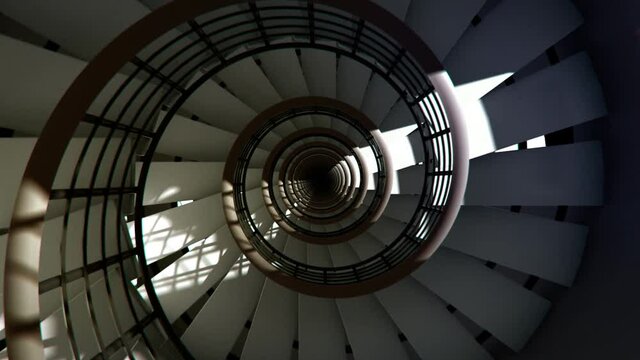 Round spiral staircase, loop and reverse