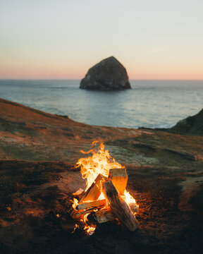 Camp fire on the Oregon Coast
