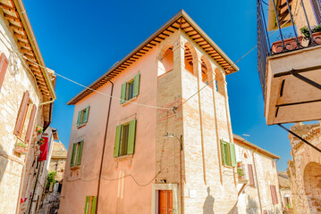 Colorful and narrow alleys of Spello city of umbria in italy