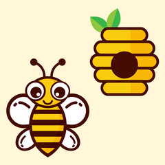 cute bee and beehouse