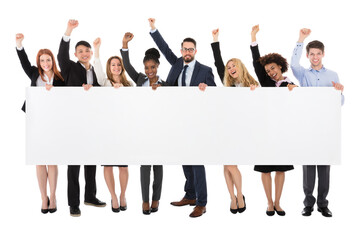 Businesspeople Holding Long Blank Banner