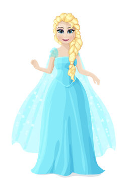Illustration of a cute Princess in a blue dress with blond hair.