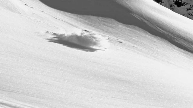 Extreme skier in slow motion powder run