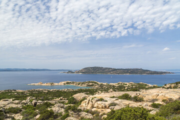 Fototapeta na wymiar View of the blue sea of Caprera La Maddalena Island Sardinia Italy Europe