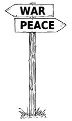 Cartoon Vector Direction Sign with Two Decision Arrows War and Peace