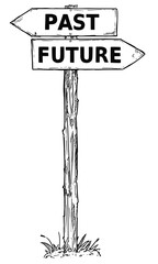 Cartoon Vector Direction Sign with Two Decision Arrows Past and Future