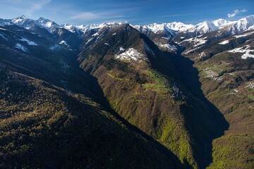 Aerial view of the Bitto valley, Albaredo valley and Gerola valley. In the middle of the image the...
