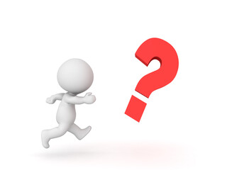 3D Character chasing after question mark