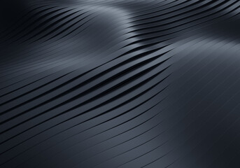 3D Rendering of Abstract Flowing Wavy Black Stripes Background with Soft Reflections and Shadows