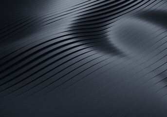 3D Rendering of Abstract Flowing Wavy Black Stripes Background with Soft Reflections and Shadows