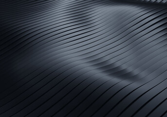 3D Rendering of Abstract Flowing Wavy Black Stripes Background with Soft Reflections and Shadows