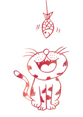 cat and fish with doodle style