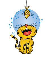 cat and fish with doodle style