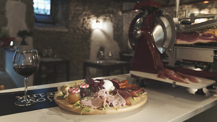 cheese, cured, food, board, ham, meat, pork, appetizer, italian