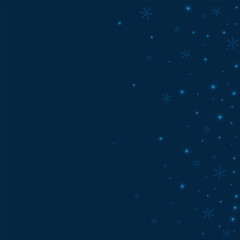 Sparse glowing snow. Scatter right gradient on deep blue background. Vector illustration.
