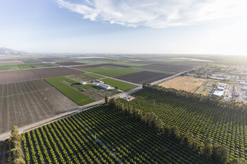 Aerial view of coastal farm fields in Ventura County, California. 