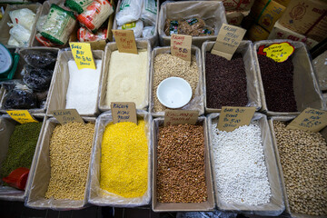 Spices and herbs in street market. Terengganu, Malaysia.