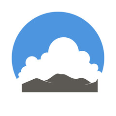 Clouds & mountains with alternating positive and negative space,  in a circular badge 