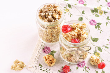 jars with crispy granola