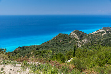 Fototapeta na wymiar Amazing landscape with blue waters, Lefkada, Ionian Islands, Greece
