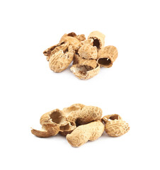 Fototapeta na wymiar Pile of peanut shells isolated