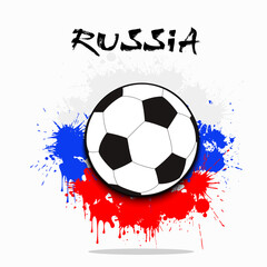Soccer ball against the background of the Russian flag