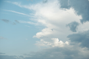 Beautiful blue sky with airy and soft clouds. Mock up.